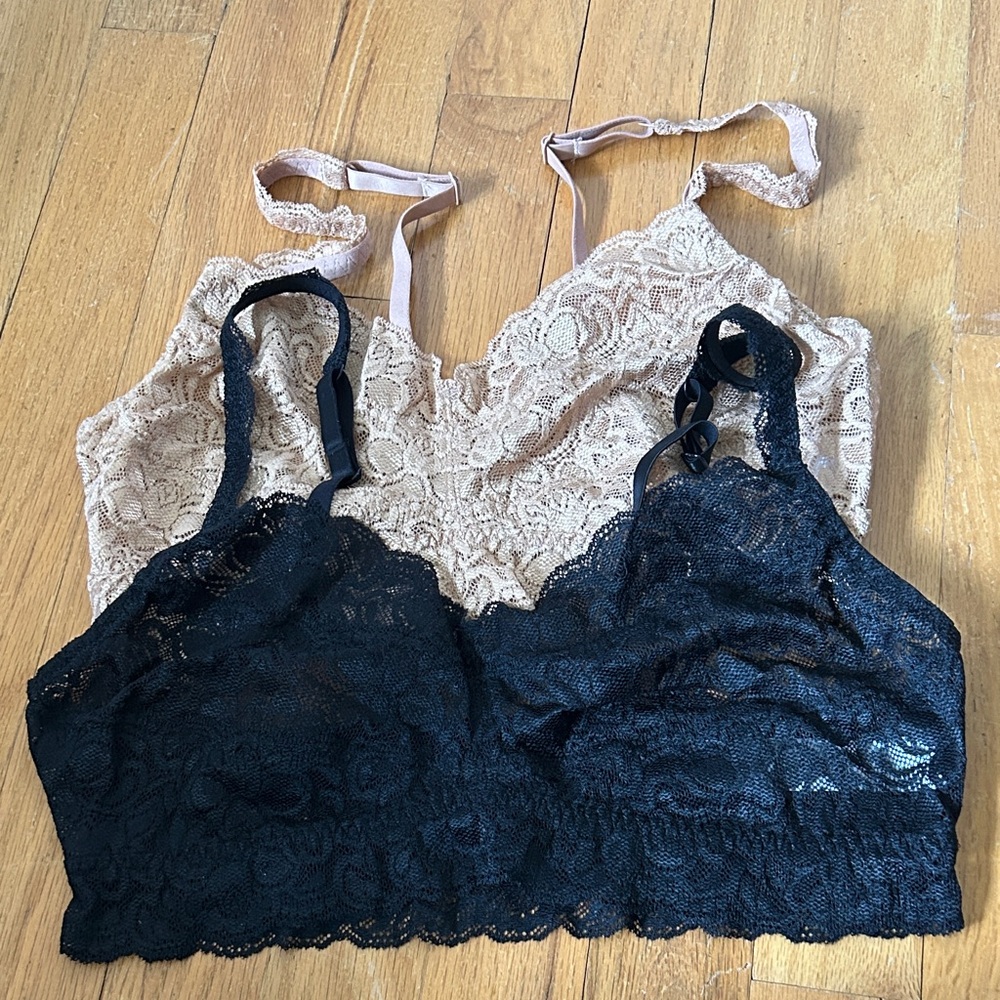 Quince Lace Bralette Duo - Black & Nude tan medium